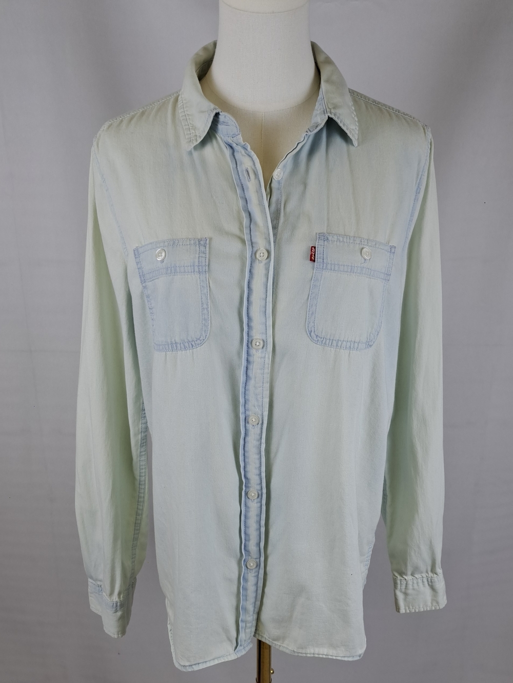 Levi's Women's Faded Blue Cream Lightweight Button Down Shirt Western Camp M